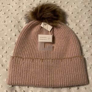 LC Lauren Conrad Pink Knit Hat with Faux Fur Pom